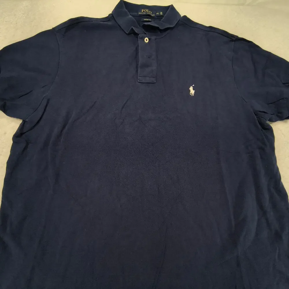 Polo Ralph Lauren Custom Fit Collared Polo Shirt Mens Size Extra Large XL Navy